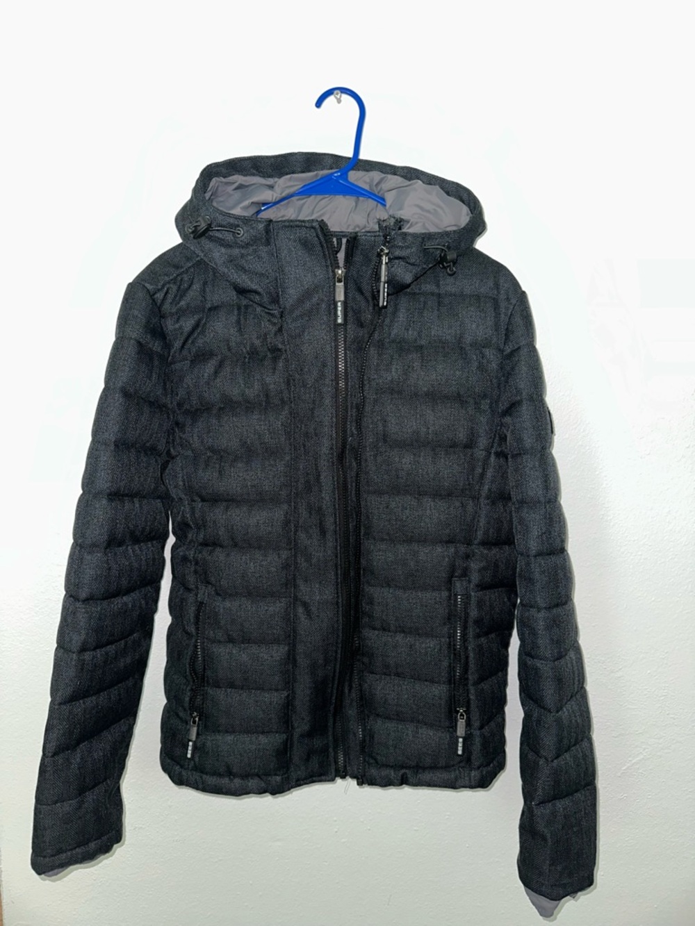 Superdry Men's Dark Gray Quilted Hooded Bomber Jacket